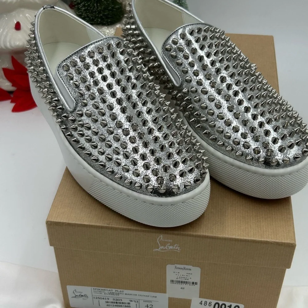 Men's Christian Louboutin roller boat spike slip on sneakers size 42 made Italy
